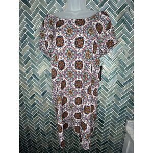 NEW LULUS PERFECT GETAWAY BLUE ORANGE MEDALLION‎ PRINT SHIFT DRESS FLOWY BOHO SM